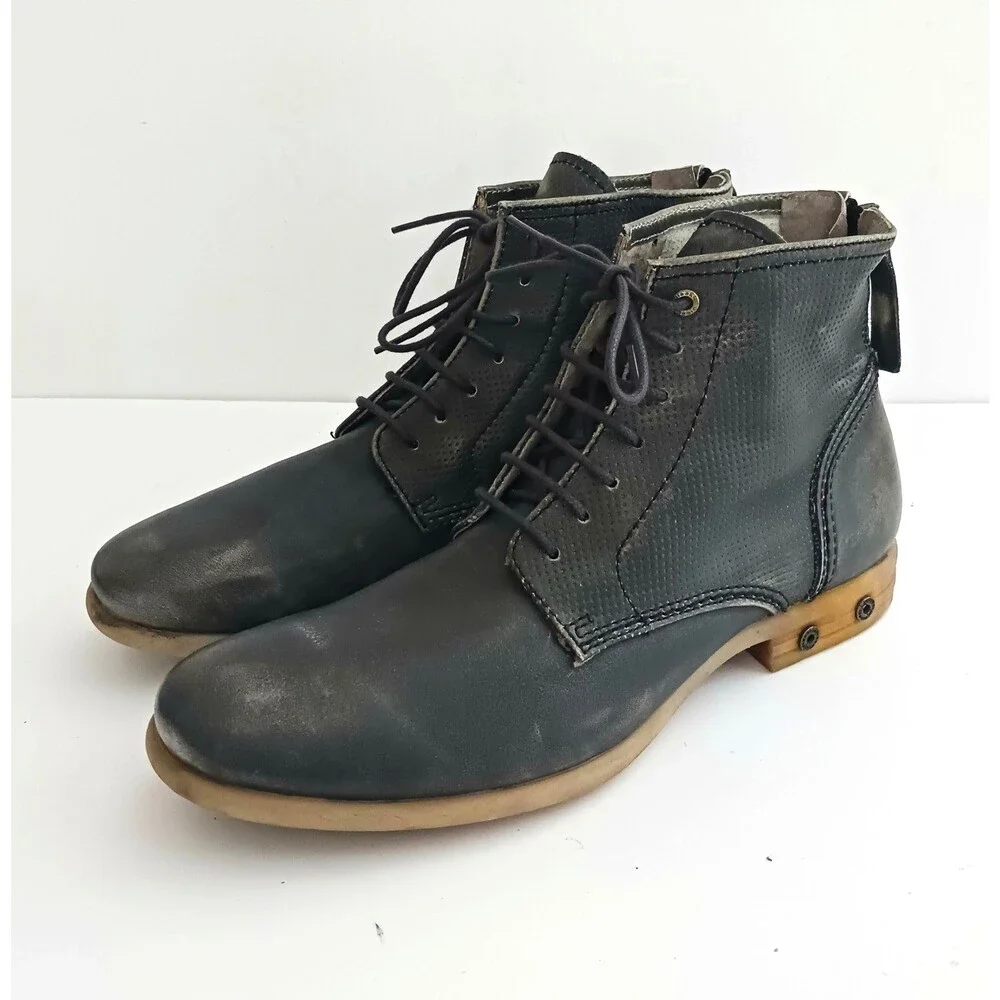DIESEL Boa Vista Chron Zip Ankle Boot Gray Distressed Leather 41 US 8.5